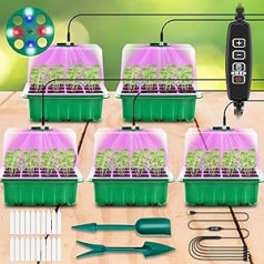 DazSpirit Pack of 5 Indoor Greenhouse Propagator with Light, Mini Greenhouse Propagation Set, Plant Lights with Timer & Adjustable Brightness, Seedling Propagation Trays for Greenhouse, Gardening