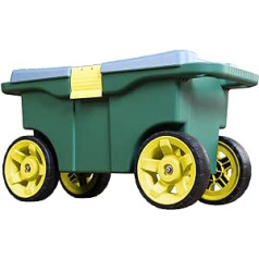 TCE AG594U Torin Gartenwagen Roller und Sitz: Gartenhocker mit Sitzbank und Werkzeugablage innen, Rollaufbewahrung zum Jäten und Pflanzen, Grün/Blau/Schwarz