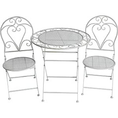 GlamHaus Garden Bistro Set of 3 Outdoor Indoor Metal Folding Bistro Set 2 Chairs and 1 Table for Balcony, Patio, Lawn, Shabby Chic - Monaco (Antique Grey)