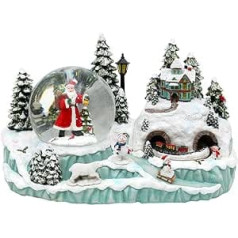 Dekohelden24 XXL Santa and Moving Snow Globe, Colour Changing, Glitter Swirl and Sound, Length x Width x Height x Diameter Ball 29.5 x 15.5 x 17 cm Diameter 10 cm Battery Operated AA Scene with