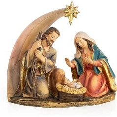 Logbuch-Verlag Small Nativity Scene to Stand Up Table Nativity Figure Mary Joseph Jesus Child in Stable Brown Gold 12 x 11.5 cm