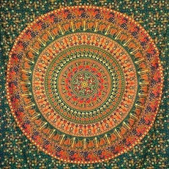 MOMOMUS Mandalas gobelēns, 100% kokvilna, krāsains, austrumniecisks dizains, ideāli piemērots kā Mandala sienas dvielis, Indijas auduma sienas un Boho gobelēns, zaļš, 210 x 230 cm