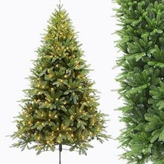 IGOOD Artificial Christmas Tree with Lighting 500 Warm White and Multicoloured Light, Nordmann Fir Elegant 100% Injection Moulded with 2001 Density Needles, PE Christmas Tree 210 cm for Christmas