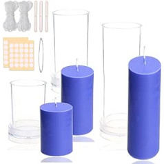 MILIVIXAY 3 Pieces Pillar Candle Molds Set - Cylinder Candle Mold Set Plastic for Candle Making 6ft Wick, 50 Wick Stickers, 3 Wick Holders and 1 Iron Wire Included