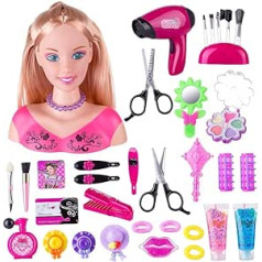 Children's Hairdressing Head Make-Up Head 22 cm High Styling Head Role Play Doll Head Toy Gift for Princess Pack of 35