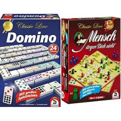 Schmidt Spiele 49207 Classic Line, Domino, ar lieliem žetoniem, krāsains & 49085 Classic Line, Mensch ärgere Dich Nicht, ar īpaši lielām koka rotaļlietu figūriņām, krāsains
