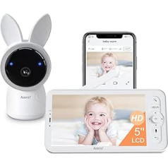 ARENTI bērnu monitors ar kameru 2K/3MP, 5 collu WiFi video mazuļu monitors PTZ 355°, IR nakts redzamība, VOX režīms, 2 virzienu audio, nakts gaisma, šūpuļdziesmas, temperatūras displejs, atbalsta mobilo lietotņu vadību, balts
