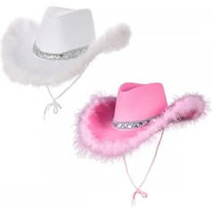 Cowgirl cepures Marabou spalvu Teksasas govju meitenes cepures (1 rozā un 1 balta) pieaugušajiem