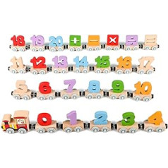 LICHENGTAI Wooden Train Set with Numbers Letters, Magnetic Train Toy, Colourful Number Train, Railway, Educational Preschool Toy, Birthday Train for Baby Boys Girls Age 2 3 4 Years