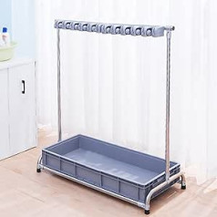 Broom Holder Mop Holder, Device Holder, Organiser Strip, Stainless Steel, Broom Mop Rack Holder, Broom Holder with Wheels, Cleaning Trolley for Garden Garage Schools, Hospitals, Hotels (10 Slots