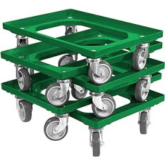 Iepakojumā 5 transportēšanas riteņi kastēm 60 x 40 cm ar 4 ritentiņiem zaļā krāsā