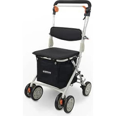 Mobiclinic, Coliseo European Brand Rollator with Large Shopping Bag and Seat, Foldable and Lightweight, Shopping Trolley with Seat, Double Brake System, 4 Wheels, Made of Steel, Sturdy, Black