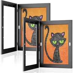 DURPAR Pack of 2 Picture Frames Children's Drawings A4 for 150 Pictures, Front Opening Children's Art Frame, Hinged A4, Ideal for Children's Drawings, Artwork, School, Family (Black)