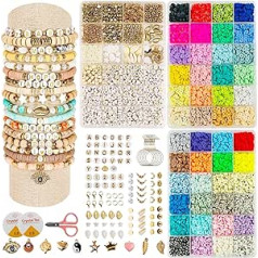 10720 Pieces Beads for Bracelets, 48 Colours Beads Set for Threading, 6 mm Polymer Clay Beads, Letter Beads Heishi Bead Set, 3 Boxes Jewellery Making Set for Children Adults