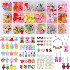 Souarts 122 gabalu Charms Butterfly Gummy Bear kulonu komplekts ar 106 piederumiem auskariem Rokassprādze Kaklarota Atslēgu gredzens Mobilā tālruņa ķēdes rotaslietu izgatavošanas komplekts ar uzglabāšanas kastīti