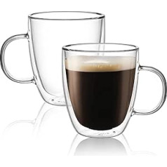 CNGLASS dubultsienu Macchiato glāzes, 500 ml/17 unces, lielas izolētas kafijas tases, stikls, 2 komplekts, caurspīdīgas kafijas glāzes glāzes ar rokturi aukstiem un karstiem dzērieniem