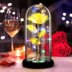 DASIAUTOEM Mūžīgā roze stiklā, Mūžīgās rozes Skaistule un zvērs Roze Zīda roze un LED gaisma uz koka pamatnes