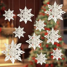 ALAGIRLS ALA-XMAS001-White Snowflake Garland 3D piekārts Ziemassvētku rotājums dzimšanas dienas ballītei Veikala logs Winter White Pack of 18