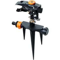 Fiskars Impulse Sprinkler XL, with Distance Control, Spray Pattern Control and Rotation Control, Universal Size, Range Diameter 26 m, 466 g, Black/Orange, 1023658