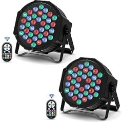 DMX512 RGB 36 LED par prožektoru skatuves gaisma ar tālvadības pulti Par priekšējo lukturu disko gaisma ar turētāju automašīnas/skaņas/master-slave ballīšu gaisma dīdžeju bāra skatuvei Halloween Ziemassvētki, 2 pack.