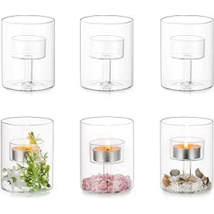 Glasseam Candle Holder Glass Tea Light Holder, Cylinder Tea Light Glasses, Small Candles, Decorative Wedding Living Room Table, Candle Jars, Vintage Tea Light Glasses, Set of 6 for Christmas,