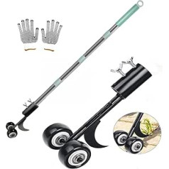 Hook Weed Remover Tool, Patio Weed Tool with Wheels Weed Puller Long Handle Weeding Tools for Cleaning Between Panels