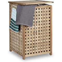 Relaxdays Walnut Laundry Basket With Lid, 67.5 x 45.7 x 45.7 cm (H x B x D), Wooden Laundry Basket With Laundry Bag, Capacity 75 Litres, Natural