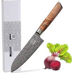 zayiko Damask Santoku naža asmens 17 cm Īpaši ass 67 slāņu I Damaskas nazis Virtuves nazis izgatavots no īsta melna japāņu Damaskas tērauda ar koka rokturi bērza sērija Kinone