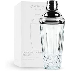 Stikla kokteiļu šeikeris, JOYCEMALL 400 ml dzidra stikla kokteiļu šeikeru komplekts ar sietiņu un nerūsējošo tēraudu Necaurlaidīga mērtrauka sega un dāvanu kastīte mājas bāra veikala viskija dzērieniem - sudrabs