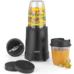 N8WERK Nutrition Midnight Edition Blender | Stand Mixer for Smoothies and Cocktails, Ice Crush Function, Stainless Steel Blades | 700 ml and 350 ml Mixing Container with To-Go Lid, 800 Watt, Black