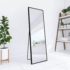 AUFHELLEN Wall Mounted Full Body Mirror with Black Metal Frame, Standing Mirror, 140 x 40 cm, Large Mirror for Bedroom, Living Room, Hallway and Wardrobe, Rectangular