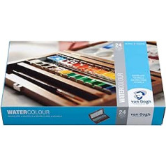 24 Small Van Gogh artist watercolour paints in wooden watercolour box, including Brush and blending palette gift set
