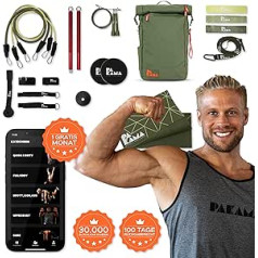 PAKAMA — Sports Bag 2.0 (10 teilig) Fitnesa studija, kas atrodas mugursāciņā — Rucksack für Zuhause & Unterwegs — XXL vieglatlētikas komplekts für Muskelaufbau, Fitness & Krafttraining (ieskaitot 1 monātu lietotni)