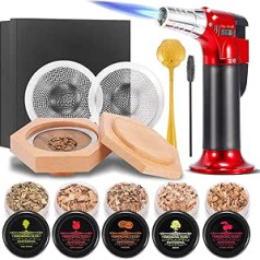 AVAKKER Cocktail Smoker Kit with Flashlight, Whiskey Drink Smoker Gift Kit, 5 Cans of Wood Chips & 1 Blowtorch for Cocktail/Whiskey/Bourbon/Cheese/Meat