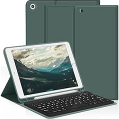 aoub tastatūras futrālis iPad 9. paaudzei/iPad 8. paaudze/iPad 7. paaudze, futrālis ar tastatūru iPad 10.2 2021/2020/2019, bezvadu QWERTZ tastatūras futrālis ar zīmuļa turētāju, tumši zaļš