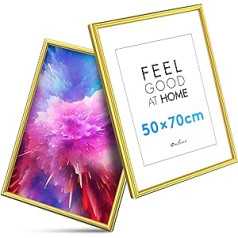 Calias® Picture Frame 50 x 70 cm Plastic Gold Picture Frame 50 x 70 cm Gold with Shatterproof Plexi Glass Picture Frame Plastic Single Pack (1 Piece)