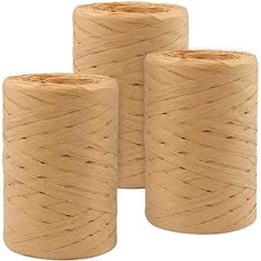 Raffia Paper Ribbons 3 Rolls Natural Raffia Decorative Ribbon Natural Paper Cord Gift Ribbon Craft Cord for DIY Crafts Weaving Decoration