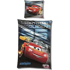 Silta Disney Cars gultas veļa zēniem, Flīsa bērnu gultas veļa, 135 x 200 cm, 80 x 80 cm, Īpaši mīksta mīksta gultas veļa, Ziemas gultas veļa ar automašīnas motīvu Lightning McQueen