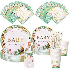 125 Piece Green Party Plates Napkin Cups Set for 25 Disposable Paper Plates Napkins for Baby Shower Bridal Shower Birthday Hawaii BBQ Picnic Plates Party Supplies and Decorations