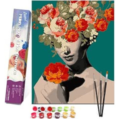 Bougimal Painting by Numbers Adults, DIY Hand Painted Oil Painting, 3 Brushes and Pre-Printed Canvas Oil Painting, Festival Gift, Home Decoration without Frame, Flower and Woman