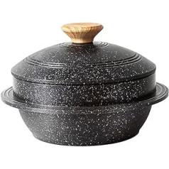 Korean Stone Bowl with Lid, 24 cm Dolsot Bibimbap Bowl for Hot Pot Soup - Black