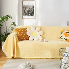 HAMON dīvāna aizsargpārvalks, kokvilnas dīvāna izmešanas sega, putekļu necaurlaidīgs dīvāna pārvalks, pārvalks, mazgājama vienvietīga dīvāna sega bērniem, suņiem, mājdzīvniekiem (dzeltens, 130 x 180 cm)