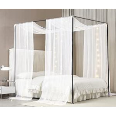 Akiky Bed Canopy Bed Canopy with Light Princess Bed Canopy, Scarf for Double/Queen Bed Frame, Wooden Frame, Bed, 2 Panels, Sheer Curtain (Full/Queen, White)