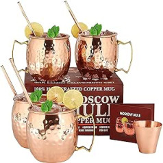 A29® Moscow Mule 100 % cieta, tīra vara bez oderes krūze/kauss (16 unces/4 komplekts, ar āmuru) no A29