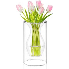 ZENS Glass Vase for Table Decoration, Modern Geometric Glass Vases, Flower Vases, Clear Glass Vases for Living Room, Home Decoration, Wedding Decoration