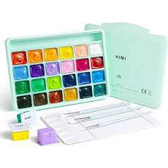 Yooson HIMI Gouache Paint Set, 24 Colours x 30 ml/1 oz with 3 Brushes and a Palette, Unique Jelly Cup Design, Perfect for Beginners, Artists, Students, Newcomers (Green)