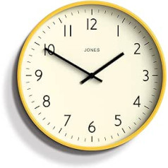 JONES CLOCKS® studijas apaļais sienas pulkstenis - apaļš pulkstenis - moderns pulkstenis - dizaina sienas pulksteņi - virtuves pulkstenis - viesistabas pulkstenis - biroja pulkstenis - viegli lasāms ciparnīca - 30 cm (dzeltens)