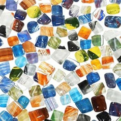 VILLCASE 500 g unregelmäßige Glas-Mosaikfliesen, winzige Kristall-Mosaikfliesen, gemischte Farben, polierte Fliesenreste Buntglasstücke für Bastelteller, Blumentöpfe, Vasen, Tassen,