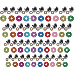 100 x Safety Eyes with Colourful Glitter Disc, Eyes Teddy Plastic Eyes Dolls Eyes Set, Glitter Colourful Safety Eyes Doll Eyes with Washers for Doll, Crochet, Animals, DIY Toys (24 mm)