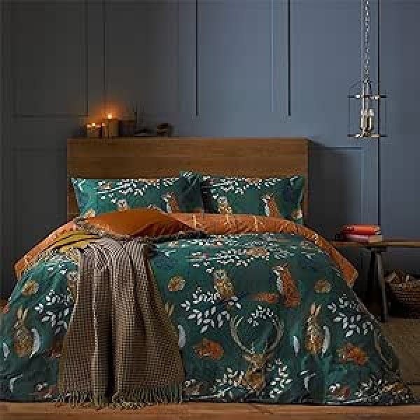 mēbele. Meža fauna Polycotton segas komplekts Emerald Green Double